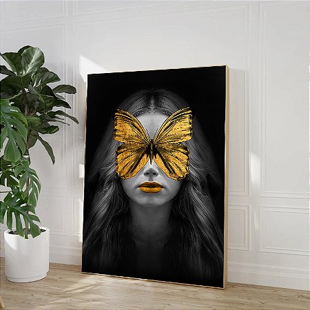 Quadro Rosto Mulher com Borboleta