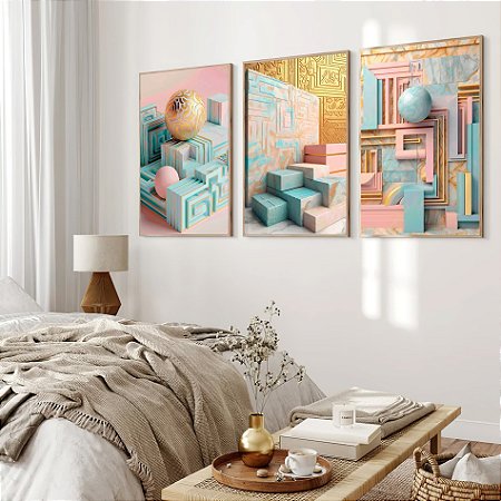 Quadro Arte Abstrata com Formas Tridimensionais