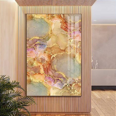 Quadro Abstrato Mármore Tons Pastéis com Dourado