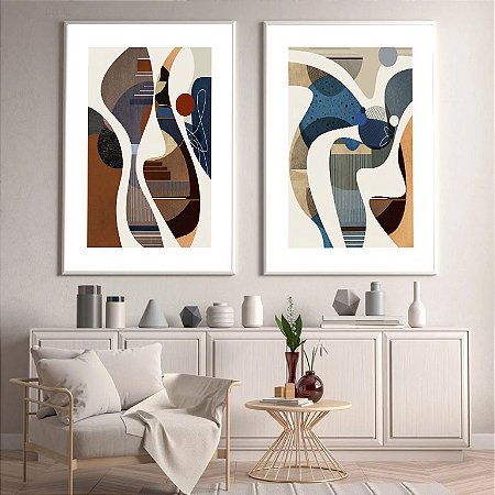 Quadro Abstrato em Tons Terrosos e Azul Marinho