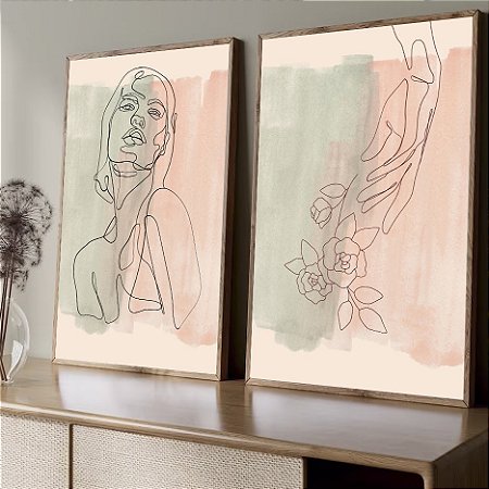 Quadro Contorno Feminino & Mão com Flores