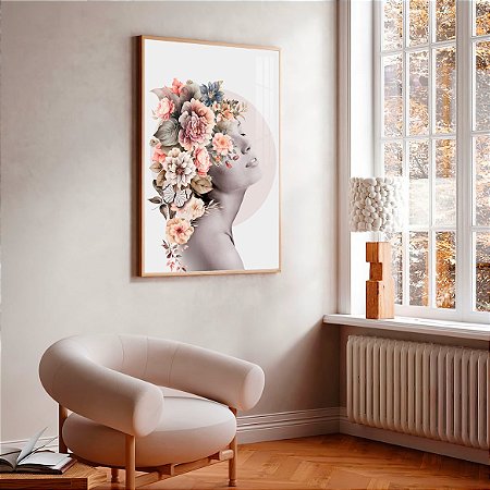 Quadro Perfil Feminino com Coroa Floral