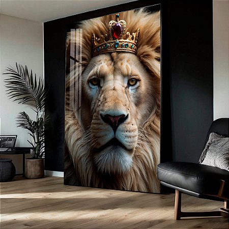 Quadro Leão Imponente com Coroa Dourada com Jóias
