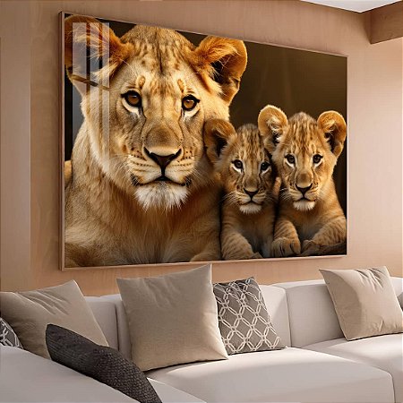 Quadro Leoa com Seus Filhotes