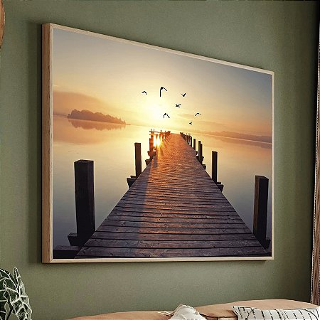 Quadro Cais a Beira-Mar ao Pôr-do-Sol com Gaivotas