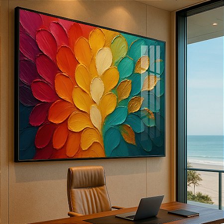 Quadro Folhas Pinceladas Multicoloridas Abstratas