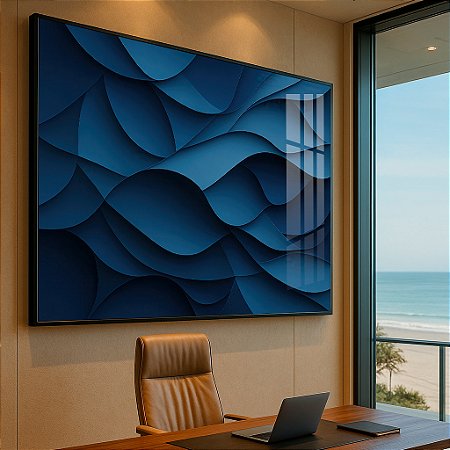 Quadro Arte Abstrata em Forma de Ondas Azuis Profundas