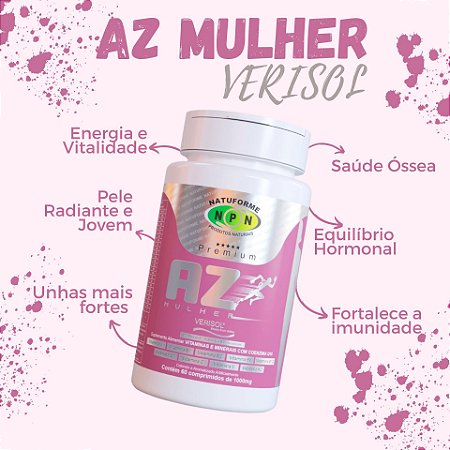 Multivitamínico A-Z Mulher 60 comprimidos ,Energia Feminina, Colágeno Poderoso, Verisol Revolution