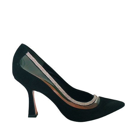 Scarpin nobuck com vinil e cristal