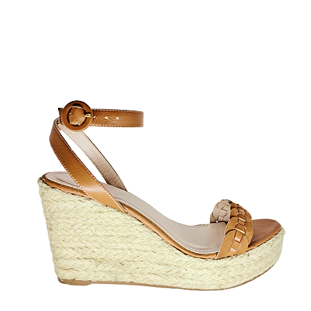 Sandália Anabela Camel Couro