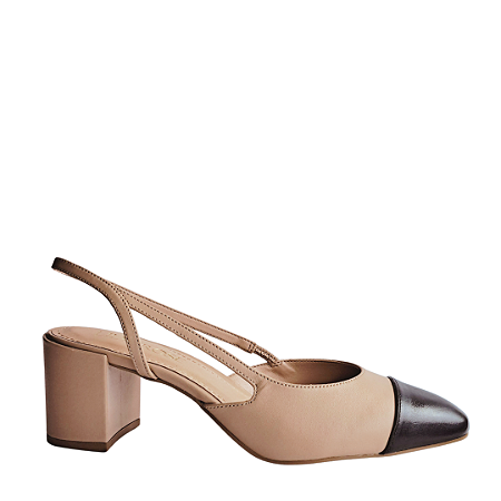 Scarpin Slingback Couro Creme