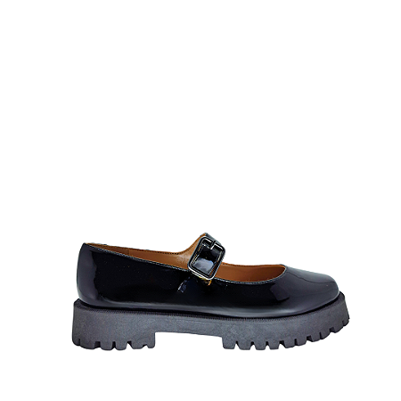 Sapato boneca preto verniz tratorado fivela