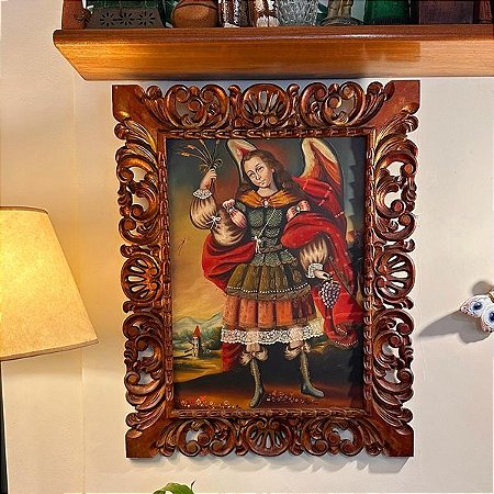 Antigo quadro cusquenho de Arcanjo São Rafael.
