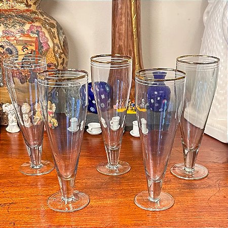 Conjunto com 5 antigas tulipas em Demi cristal