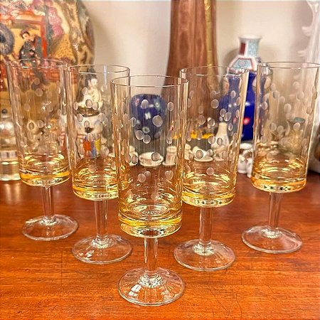 Conjunto de 5 taças de espumante em cristal âmbar