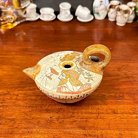 Antiguíssima lâmpada a óleo romana em cerâmica