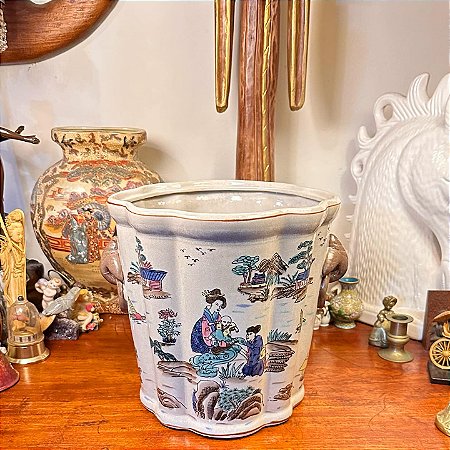 Cachepot em cerâmica esmaltada oriental