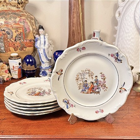 Conjunto de pratos de sobremesa em porcelana polonesa C.T TIELSCH WALBRZYCH