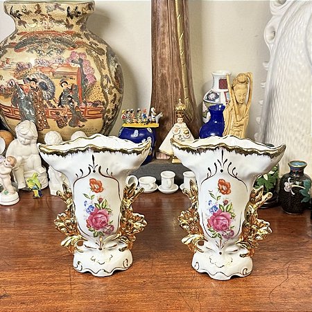 Par vaso floreira em porcelana antiga