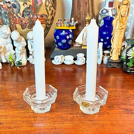 Par de porta-velas Luminarc em vidro francês.
