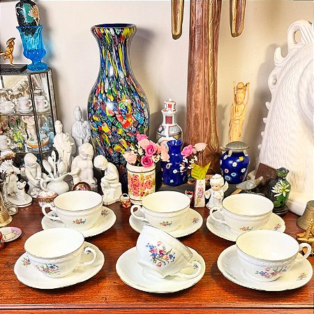 Conjunto 6 xícaras de chá, porcelana tcheca MZ.