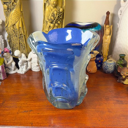 Vaso Murano Azul e Branco