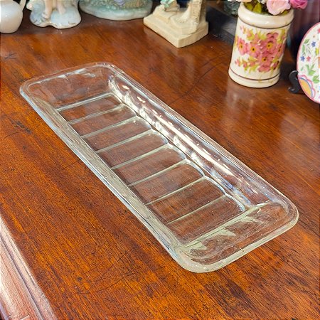 Travessa Retangular em Vidro Canelado