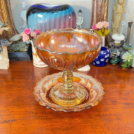 Compoteira com Prato de Apoio Carnival Glass