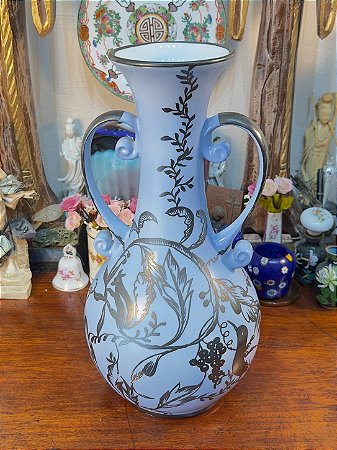 VASO EM PORCELANA REAL COM PINTURA EM PRATA