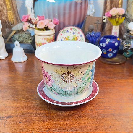 CACHEPOT ANTIGO EM CERÂMICA PINTADO À MÃO