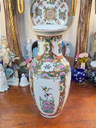 VASO ANTIGO PORCELANA CHINESA FAMÍLIA ROSA