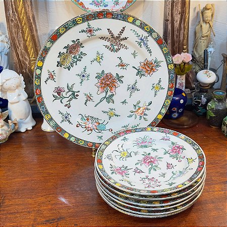 ANTIGO CONJUNTO DE SOBREMESA CHINESA FAMÍLIA ROSA