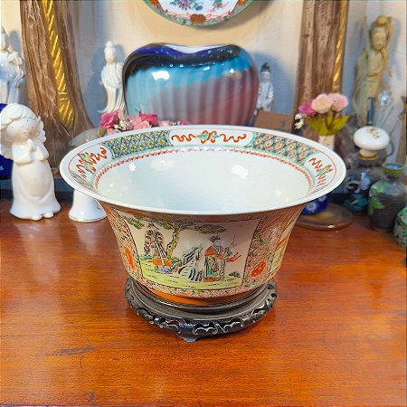 TIGELA CENTRO DE MESA EM PORCELANA CHINESA FAMÍLIA ROSA