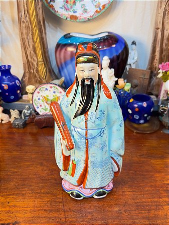 Escultura Antiga em Porcelana Chinesa – Sábio Fu Xing.