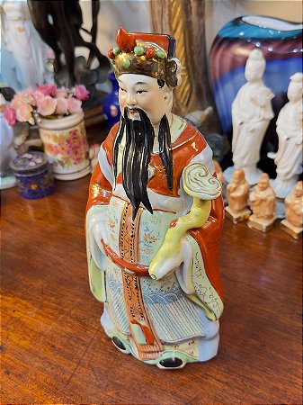 Escultura Antiga em Porcelana Chinesa – Sábio Lu Xing.