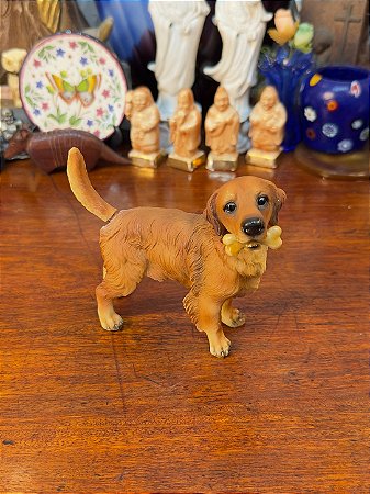 Miniatura Antiga de Cão Golden Retriever em Resina – Rabo Articulado.
