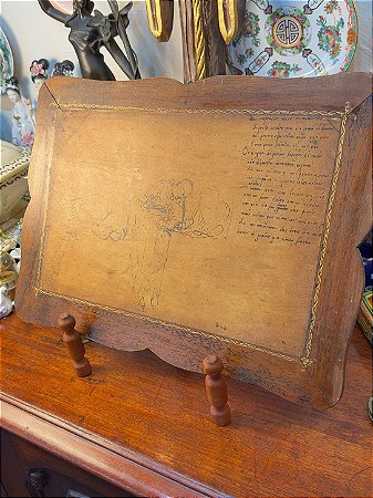 Antigo Painel em Madeira – Estudos de Michelangelo e Poema de Petrarca