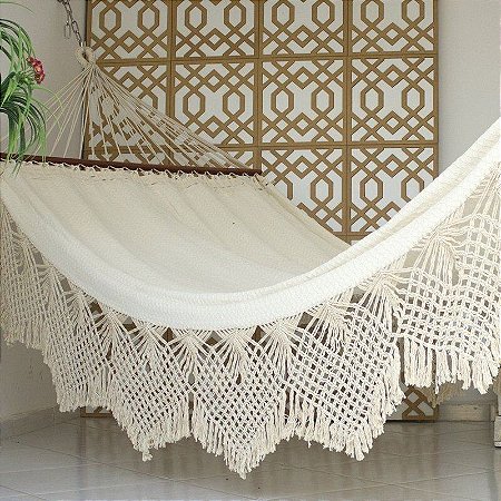Rede de Dormir Casal Ostra Bege com Madeira