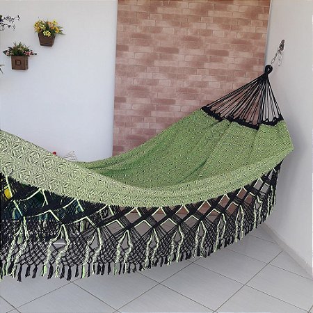 Rede de Dormir Casal Flor do Sertão Preto com Verde