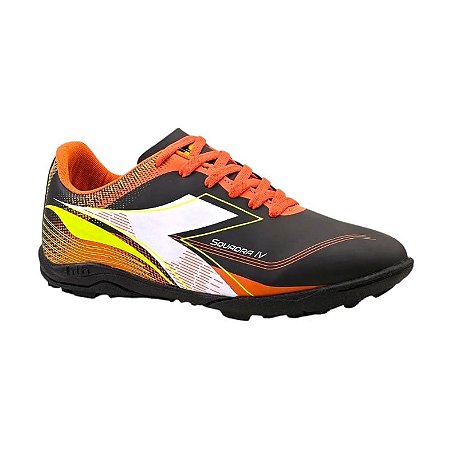 Chuteira Unissex Diadora Squadra IV Society - Preto/Amarelo Neon/Branco