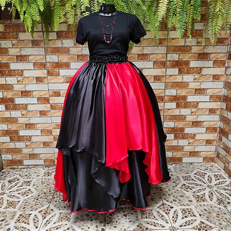 Saia lenços preta/vermelha