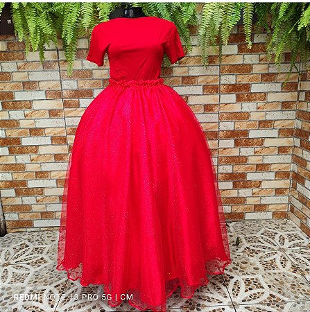 Saia tule/glitter vermelha com forro vermelho