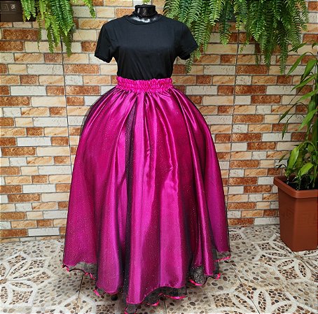 Saia tule/glitter preto com forro rosa