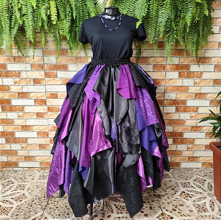 Saia retalhos preta e roxo - PEÇA ÚNICA