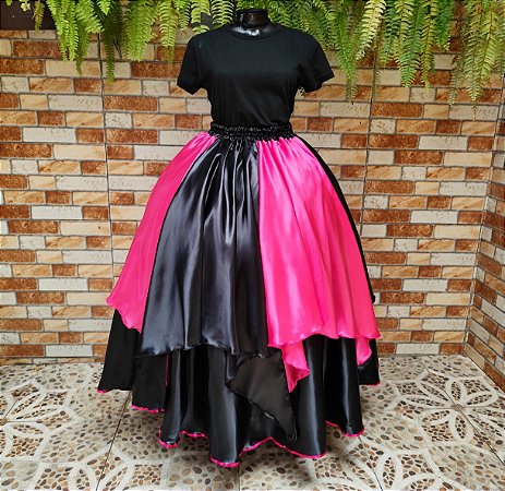 Saia lenços preta/rosa