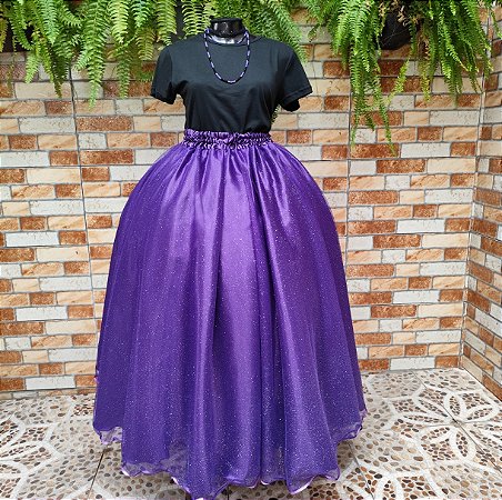 Saia tule/glitter roxa com forro roxo