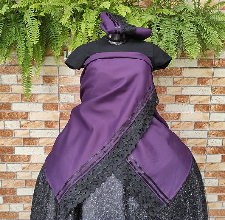 Conjunto pano de cabeça + Pano da costa em Oxford roxo