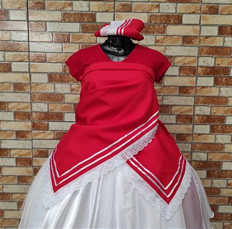 Conjunto pano de cabeça+ pano da costa vermelho/branco