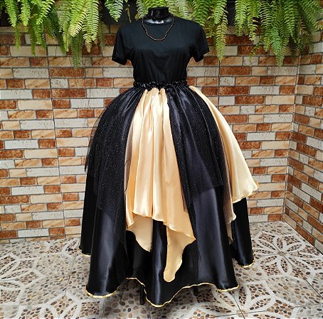 Saia lenços tule/glitter com dourado