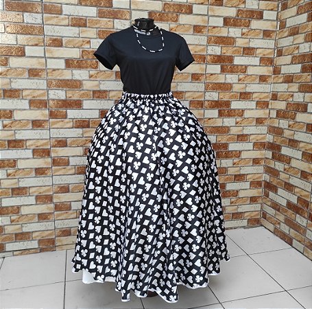 Saia cetim estampado (preta NIPES)